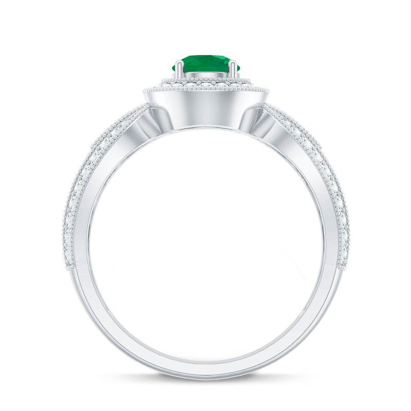 Emerald & Diamond Vintage Split Shank Ring