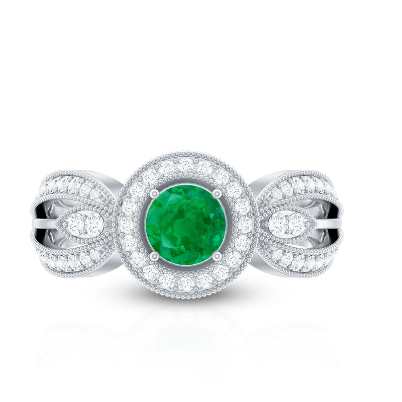 Emerald & Diamond Vintage Split Shank Ring