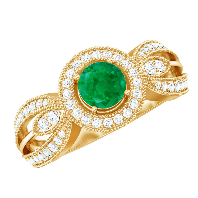 Emerald & Diamond Vintage Split Shank Ring