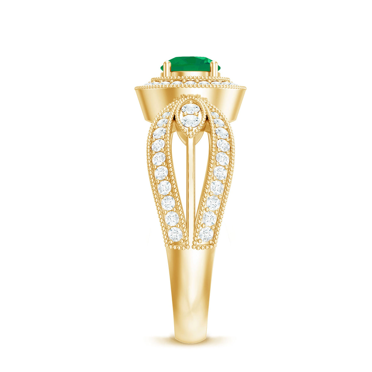 Emerald & Diamond Vintage Split Shank Ring