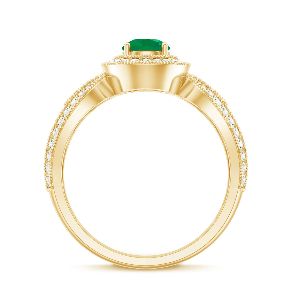 Emerald & Diamond Vintage Split Shank Ring