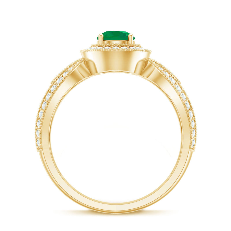Emerald & Diamond Vintage Split Shank Ring