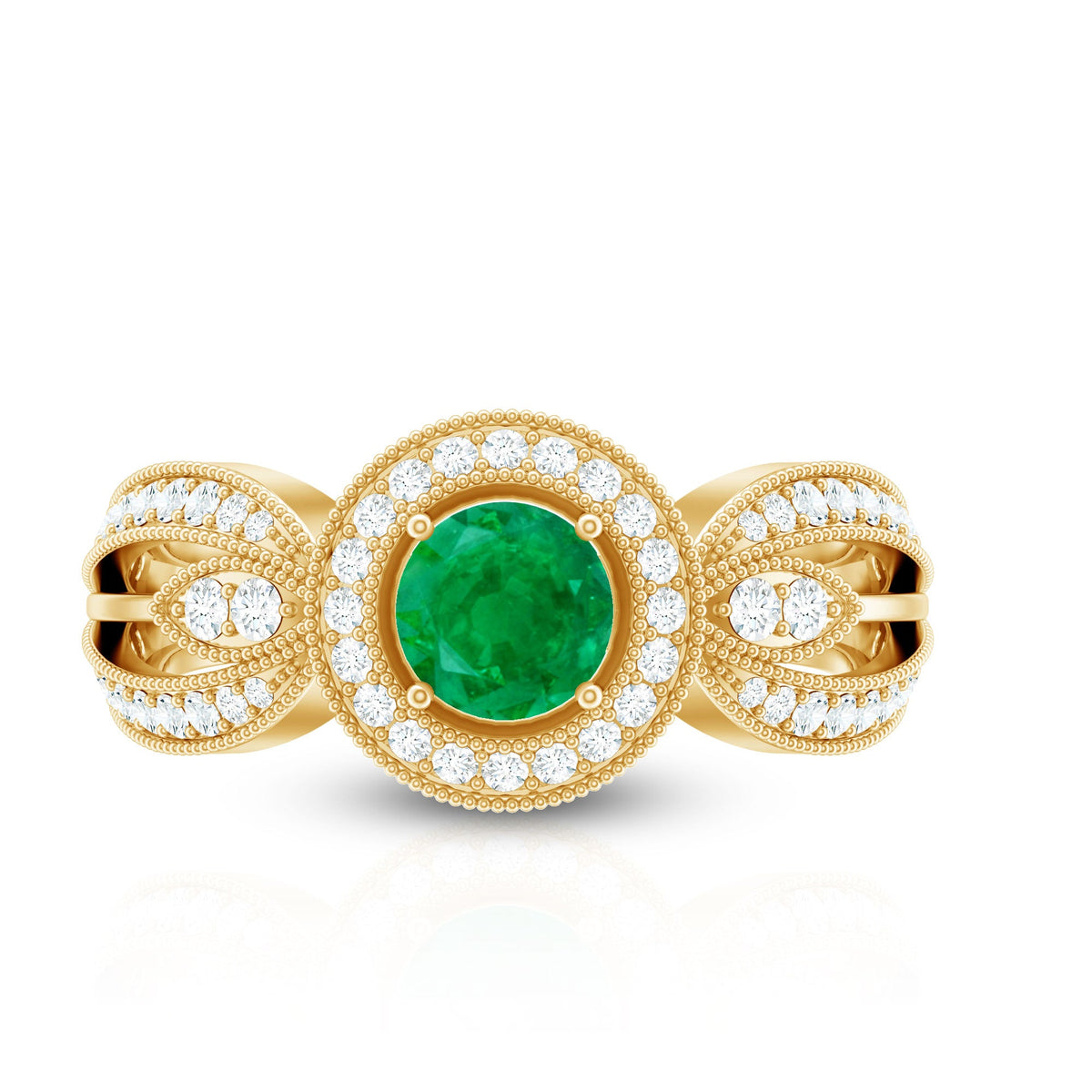 Emerald & Diamond Vintage Split Shank Ring