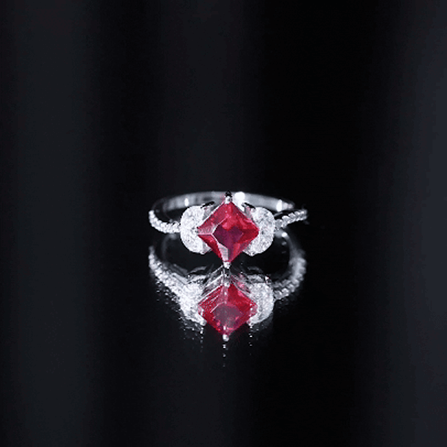 Princess-Cut Lab-Created Ruby & Diamond Bypass Ring