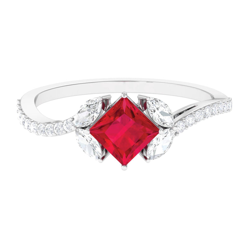 Princess-Cut Lab-Created Ruby & Diamond Bypass Ring