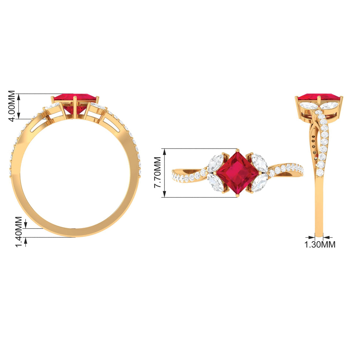 Princess-Cut Lab-Created Ruby & Diamond Bypass Ring