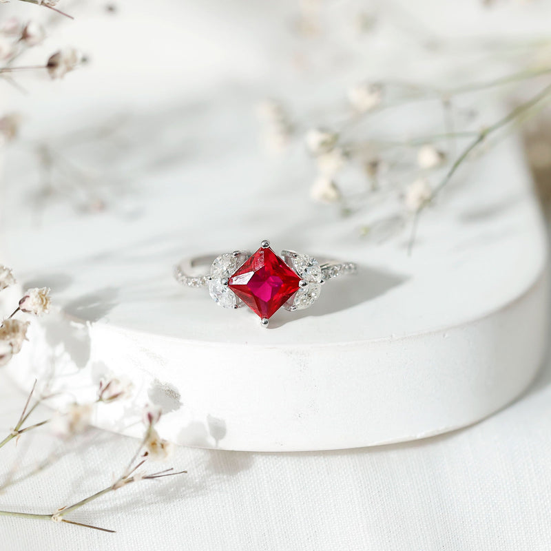Princess-Cut Lab-Created Ruby & Diamond Bypass Ring