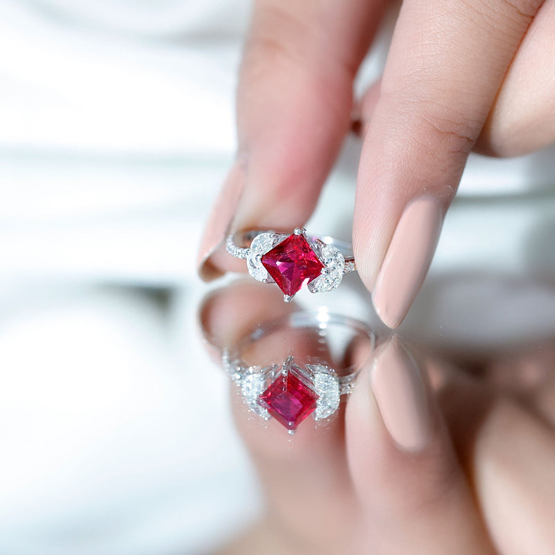 Princess-Cut Lab-Created Ruby & Diamond Bypass Ring