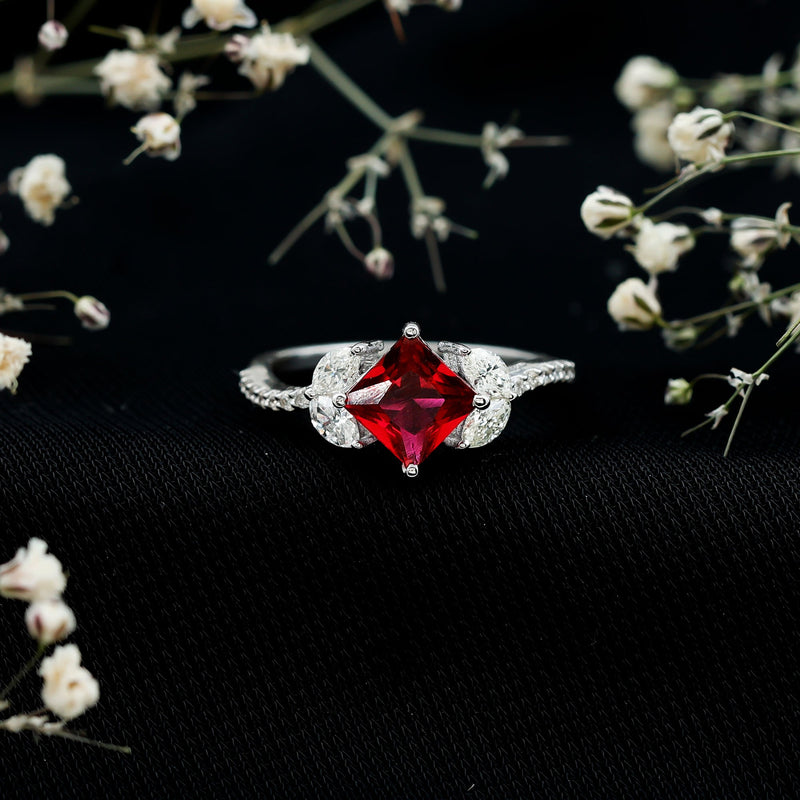 Princess-Cut Lab-Created Ruby & Diamond Bypass Ring