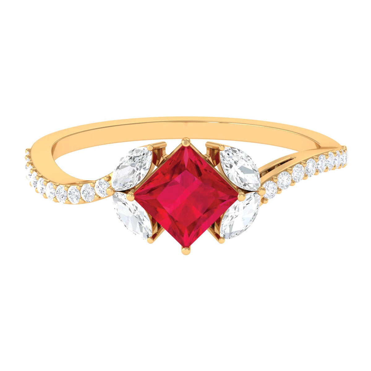 Princess-Cut Lab-Created Ruby & Diamond Bypass Ring