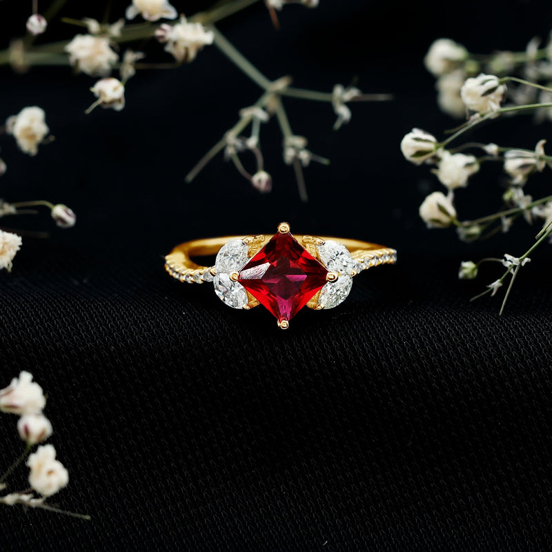 Princess-Cut Lab-Created Ruby & Diamond Bypass Ring