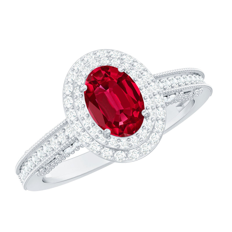 Lab-Created Ruby & Diamond Double Halo Ring