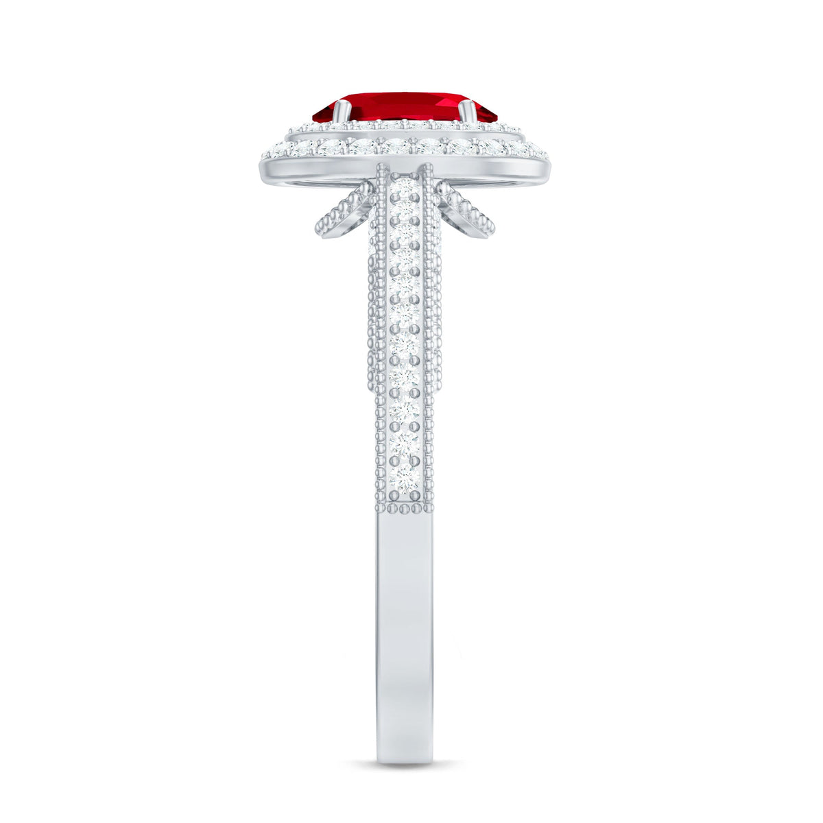 Lab-Created Ruby & Diamond Double Halo Ring
