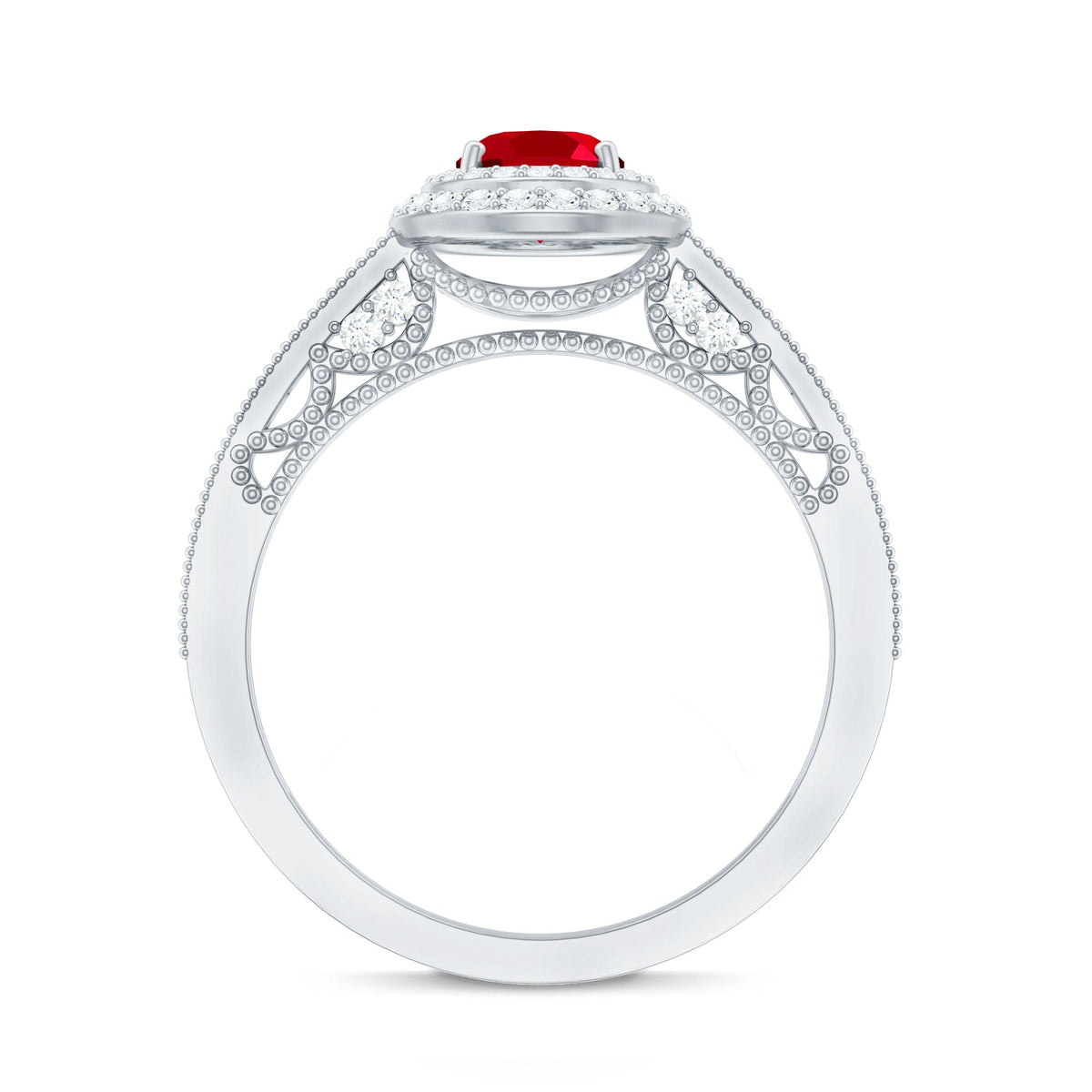Lab-Created Ruby & Diamond Double Halo Ring