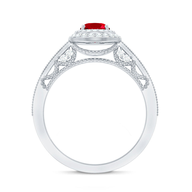 Lab-Created Ruby & Diamond Double Halo Ring