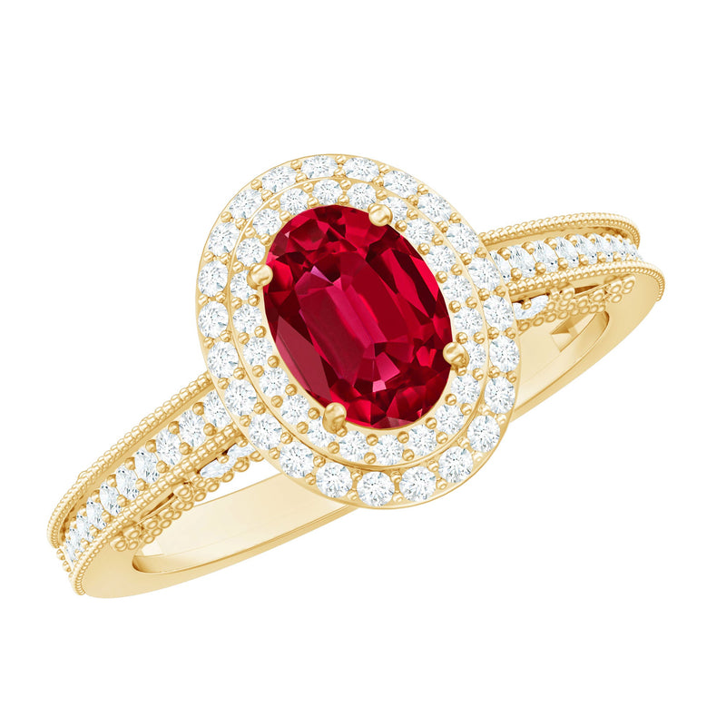 Lab-Created Ruby & Diamond Double Halo Ring