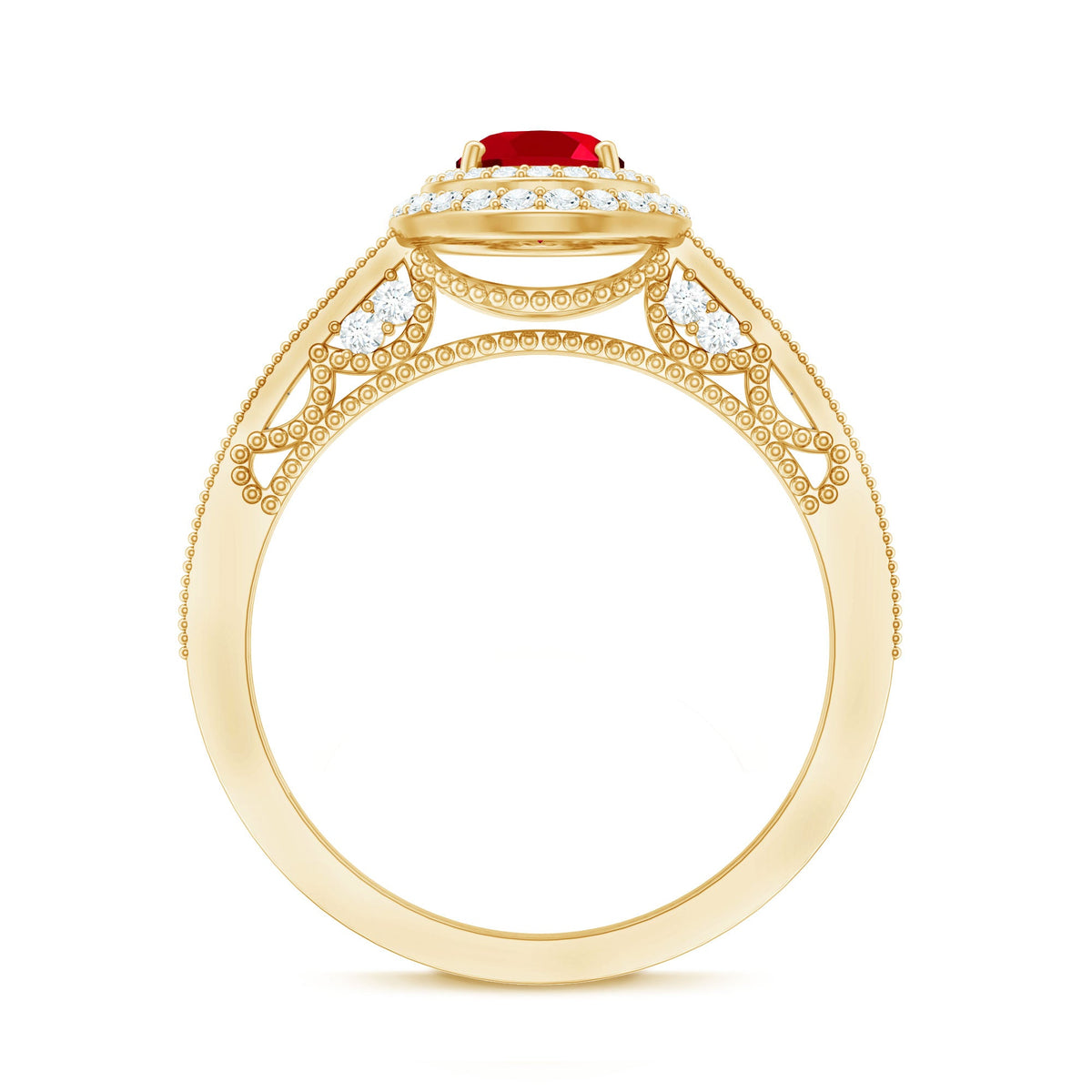 Lab-Created Ruby & Diamond Double Halo Ring