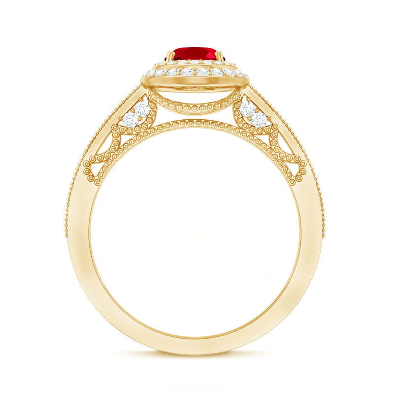 Lab-Created Ruby & Diamond Double Halo Ring