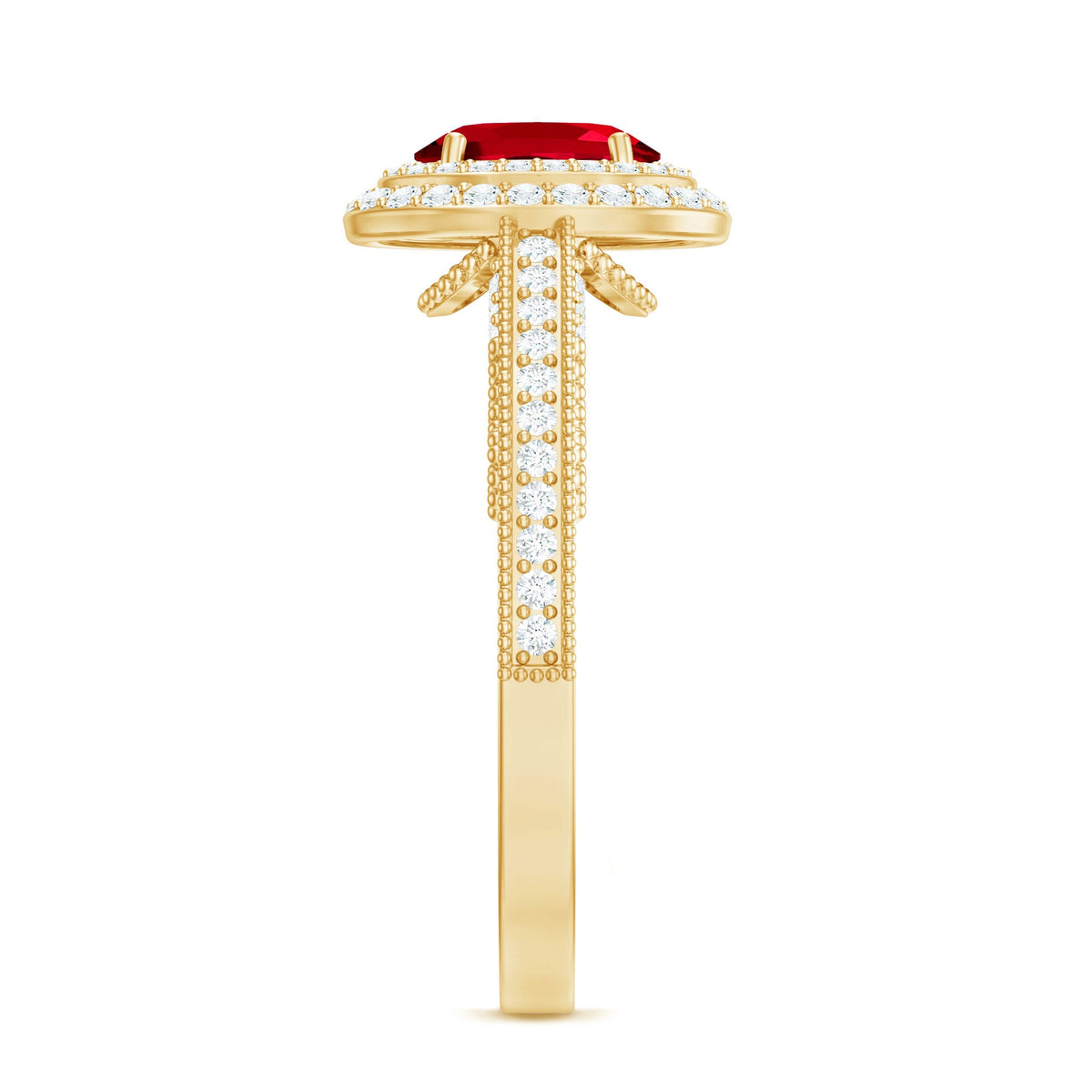 Lab-Created Ruby & Diamond Double Halo Ring