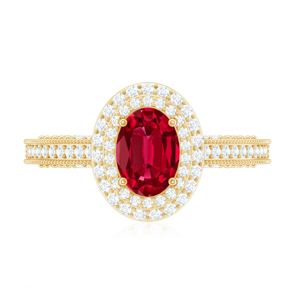 Lab-Created Ruby & Diamond Double Halo Ring