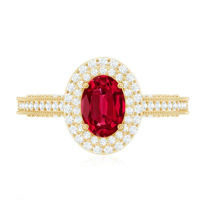 Lab-Created Ruby & Diamond Double Halo Ring