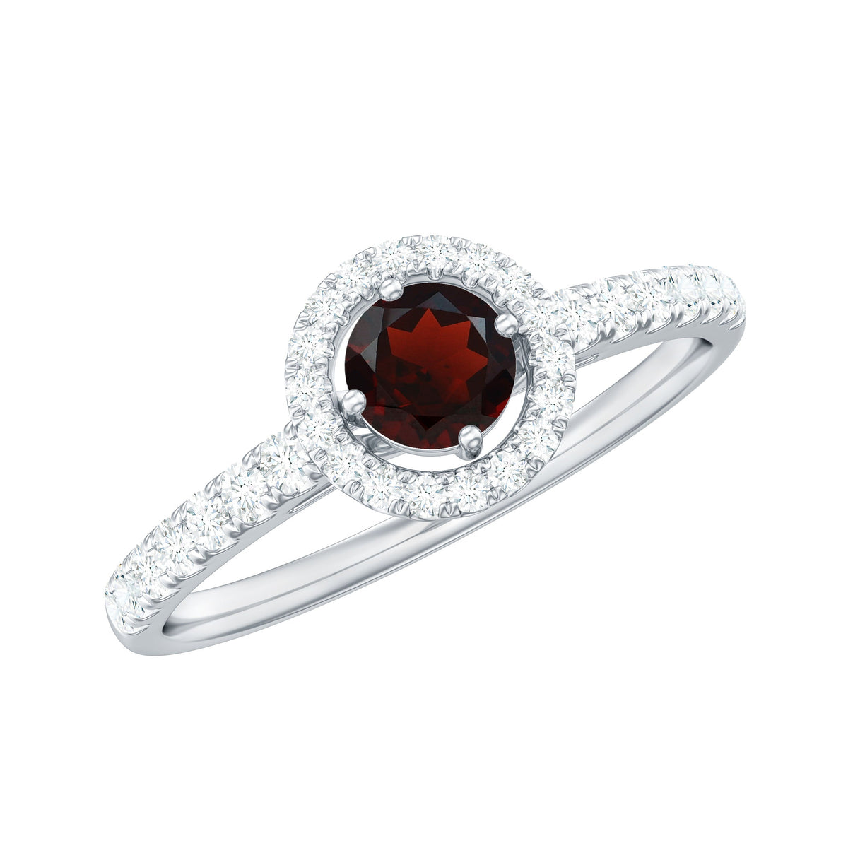 Minimal Garnet & Diamond Halo Engagement Ring
