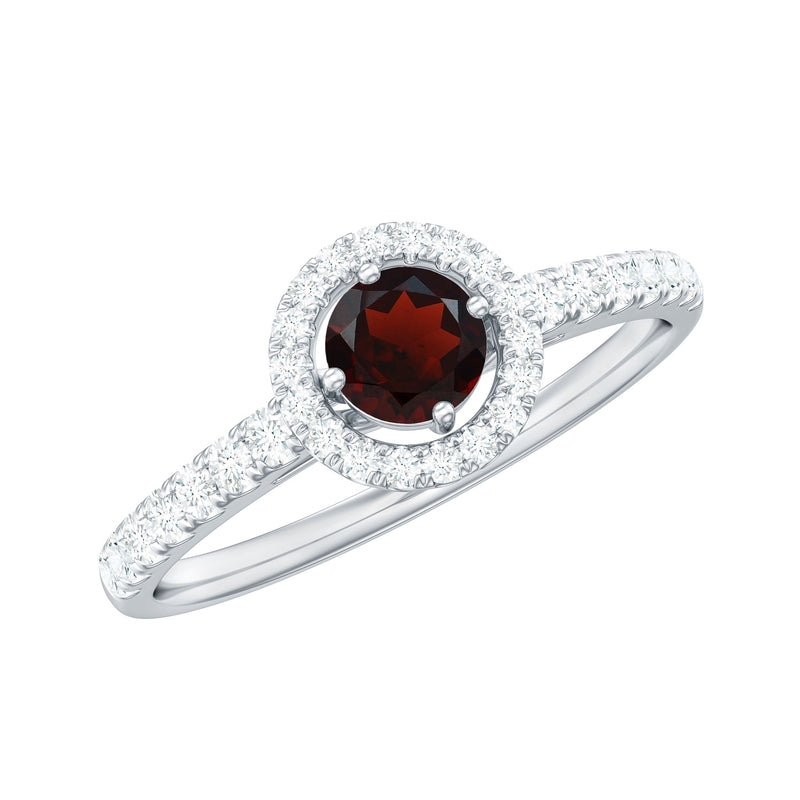 Minimal Garnet & Diamond Halo Engagement Ring