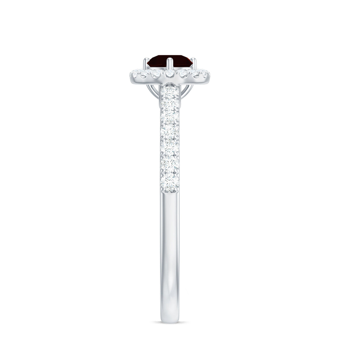 Minimal Garnet & Diamond Halo Engagement Ring