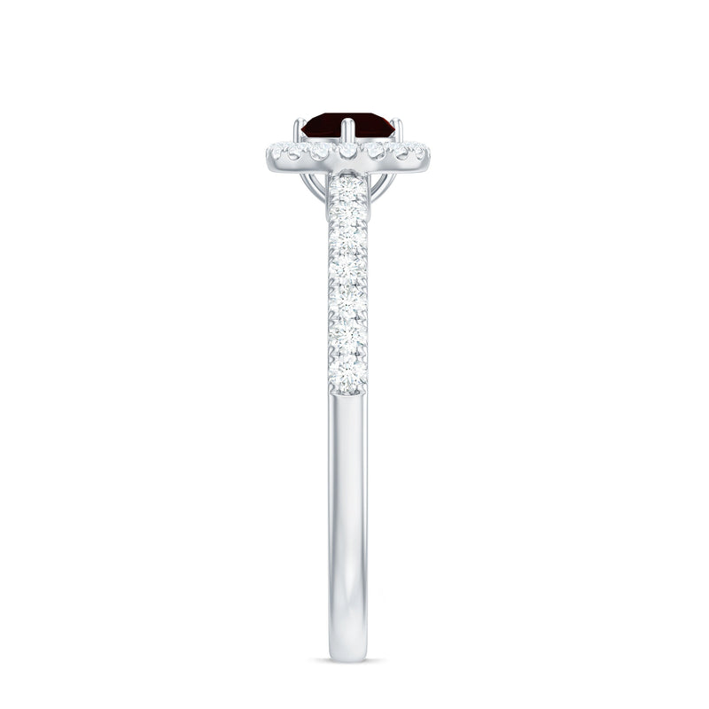Minimal Garnet & Diamond Halo Engagement Ring