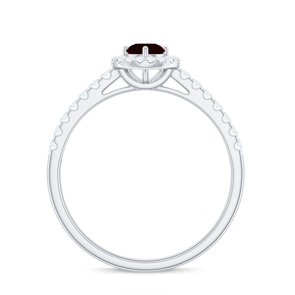 Minimal Garnet & Diamond Halo Engagement Ring