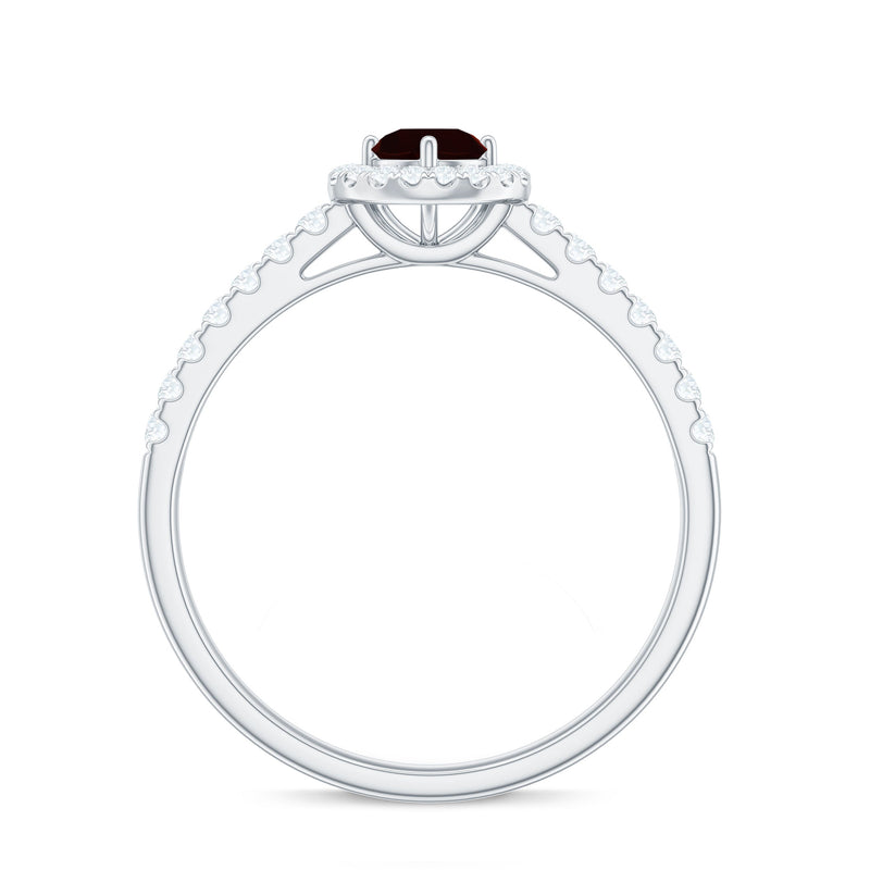 Minimal Garnet & Diamond Halo Engagement Ring