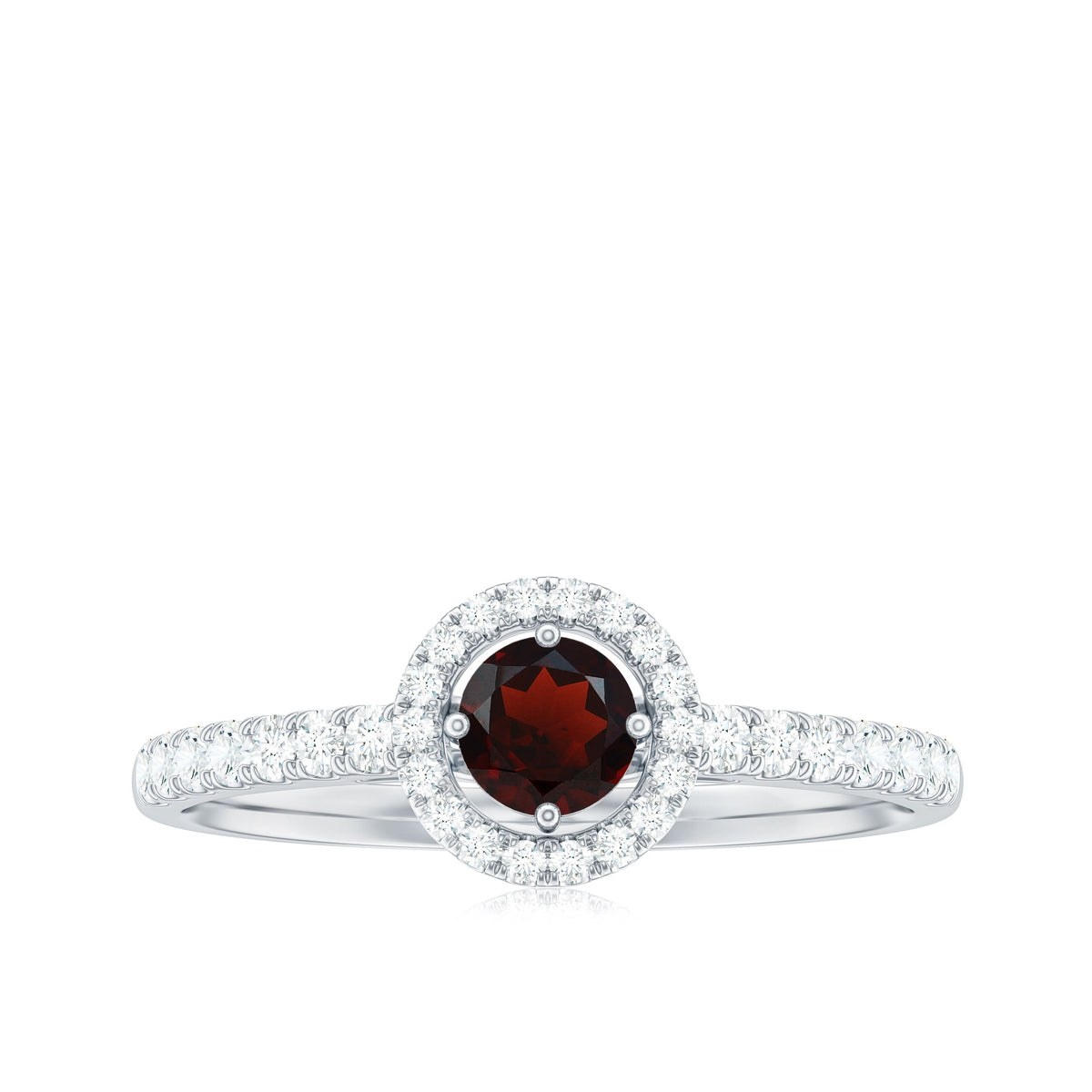 Minimal Garnet & Diamond Halo Engagement Ring