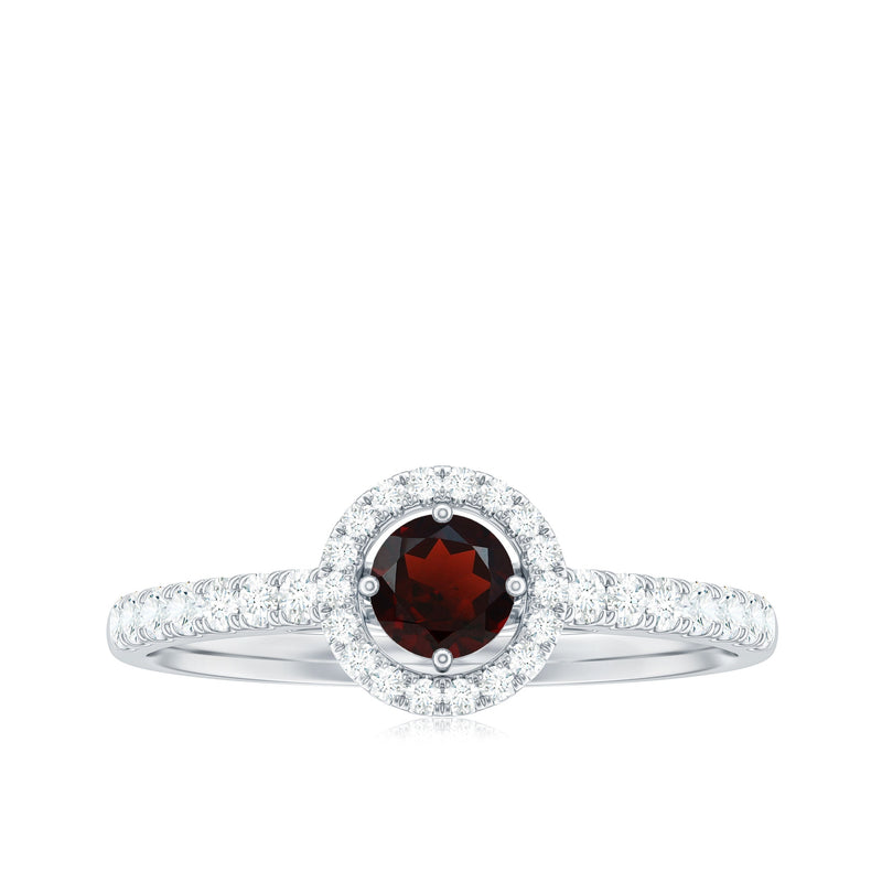 Minimal Garnet & Diamond Halo Engagement Ring