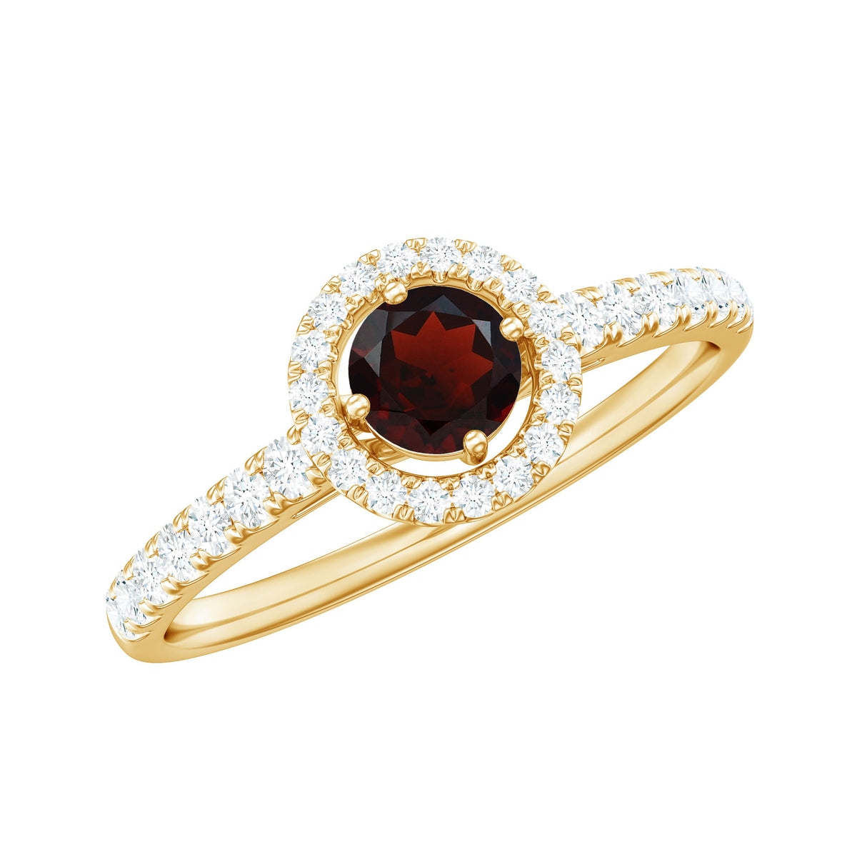 Minimal Garnet & Diamond Halo Engagement Ring