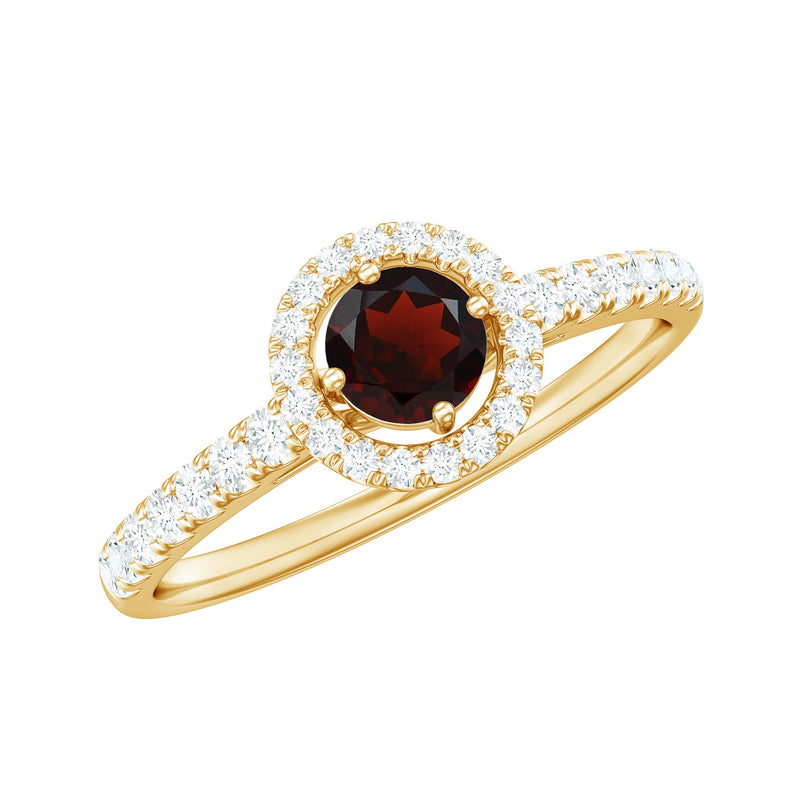 Minimal Garnet & Diamond Halo Engagement Ring