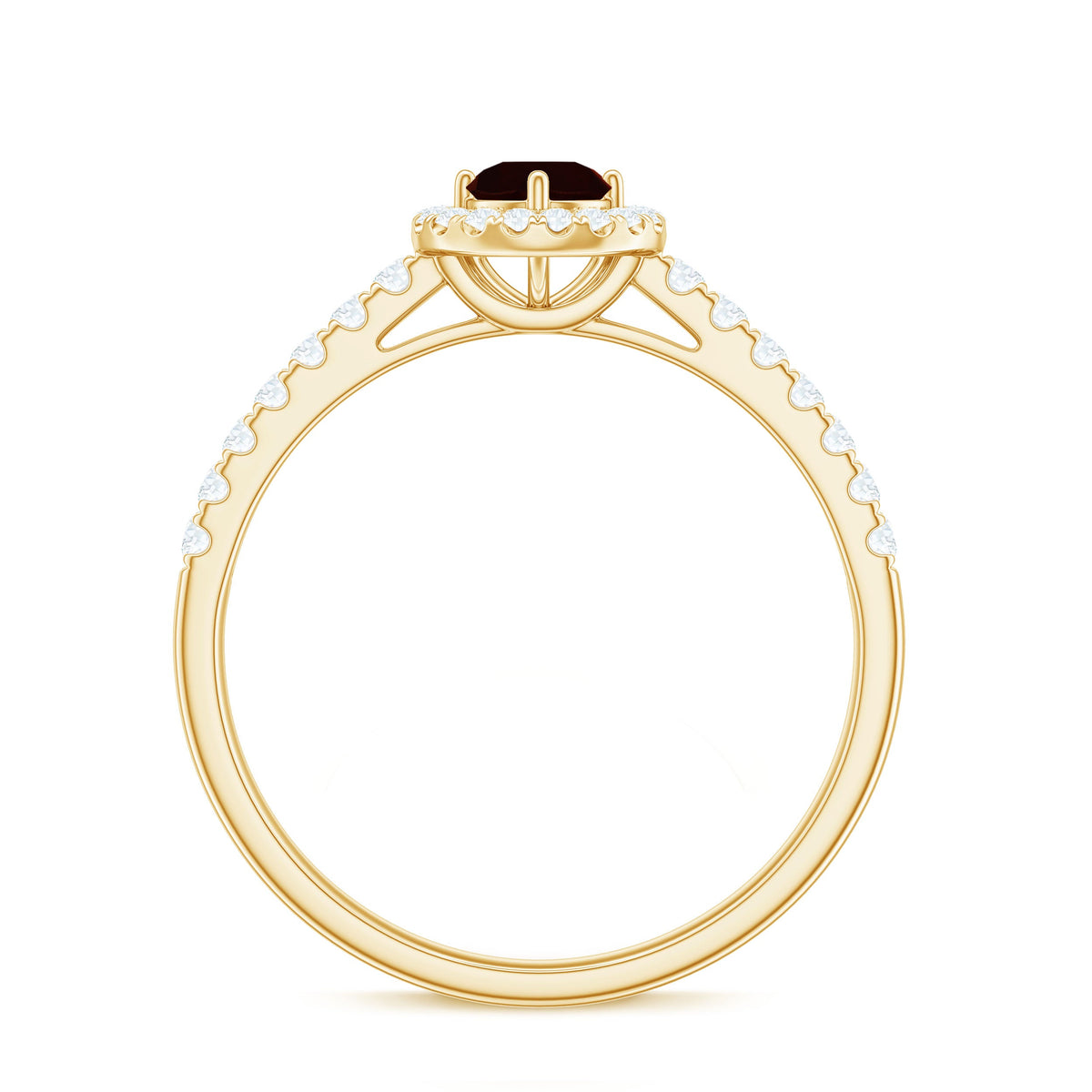 Minimal Garnet & Diamond Halo Engagement Ring