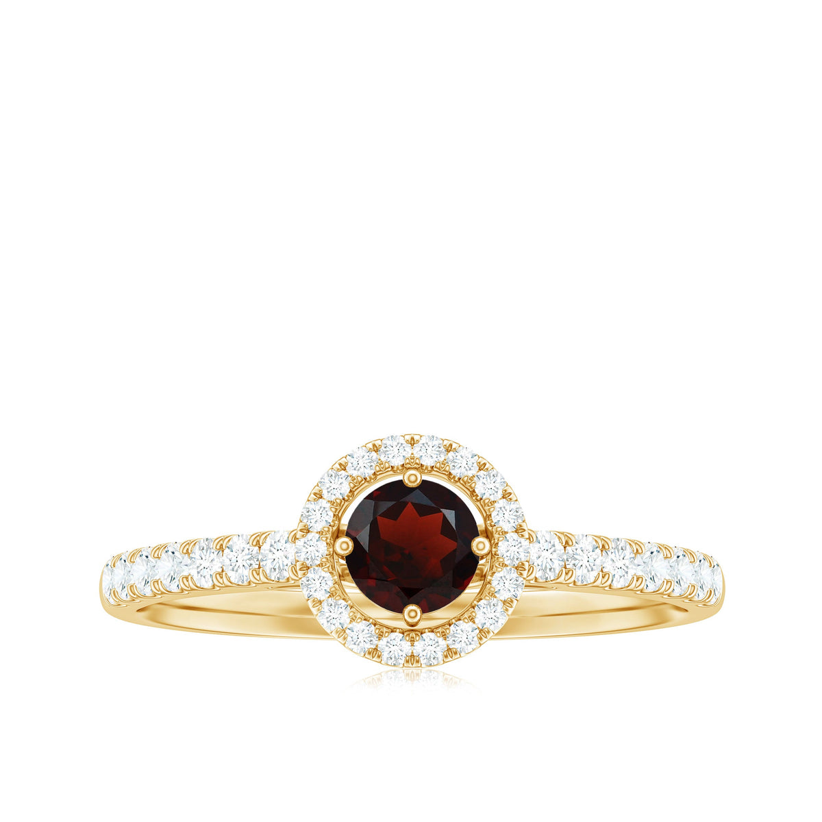 Minimal Garnet & Diamond Halo Engagement Ring