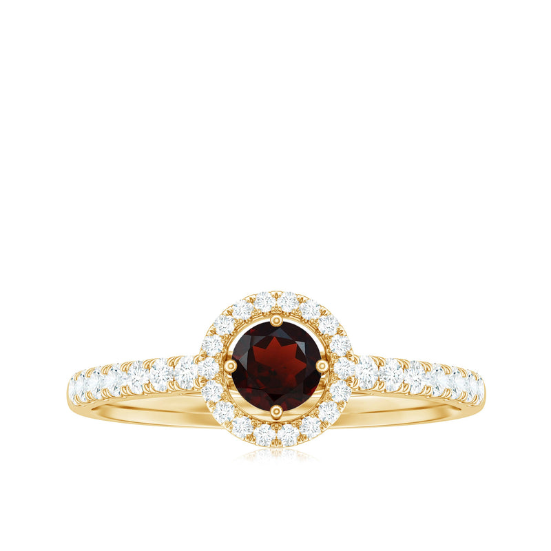 Minimal Garnet & Diamond Halo Engagement Ring