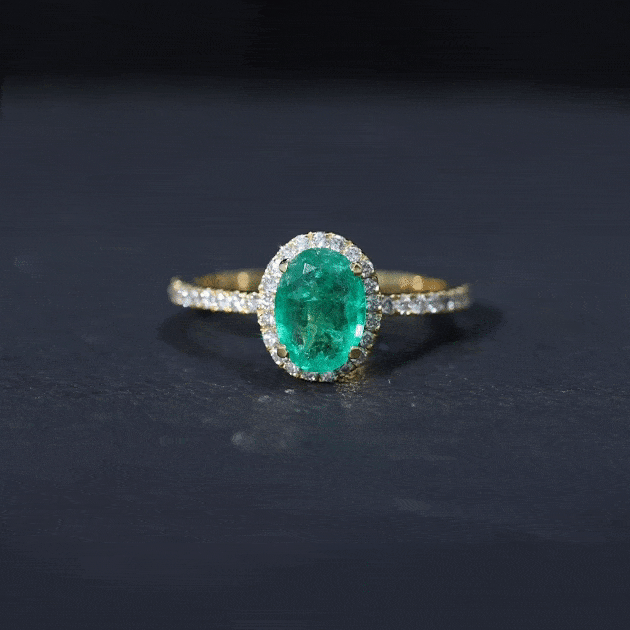 Oval Emerald & Diamond Halo Ring