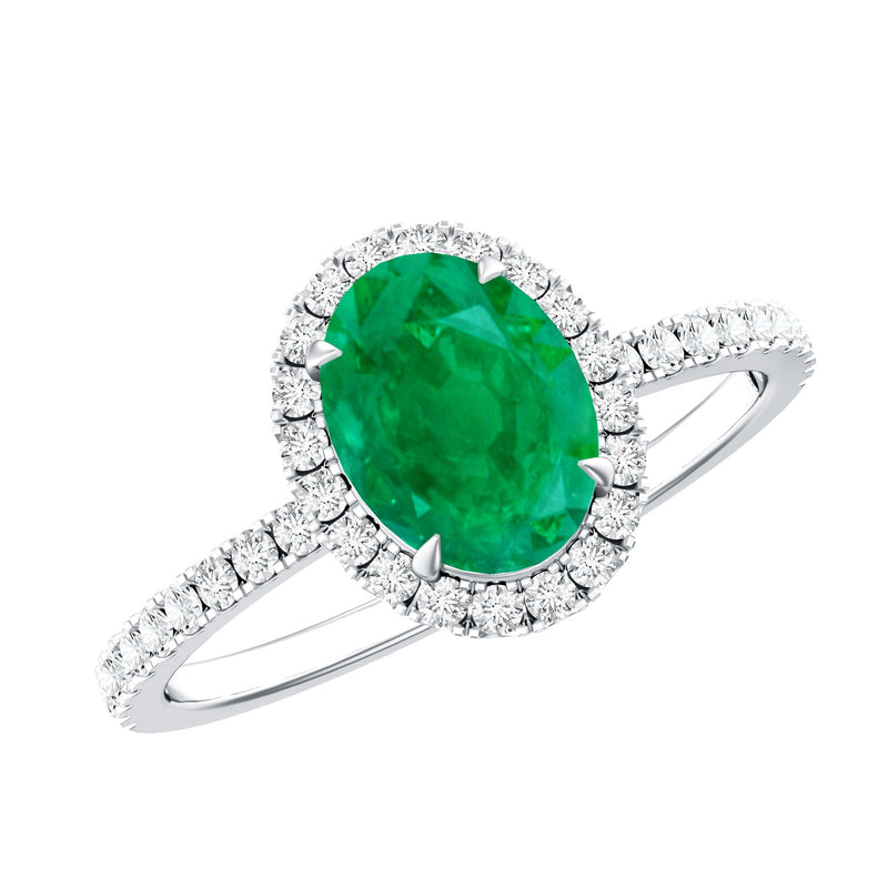 Oval Emerald & Diamond Halo Ring