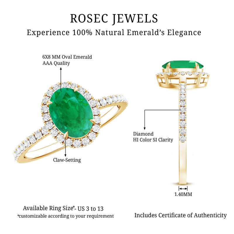 Oval Emerald & Diamond Halo Ring