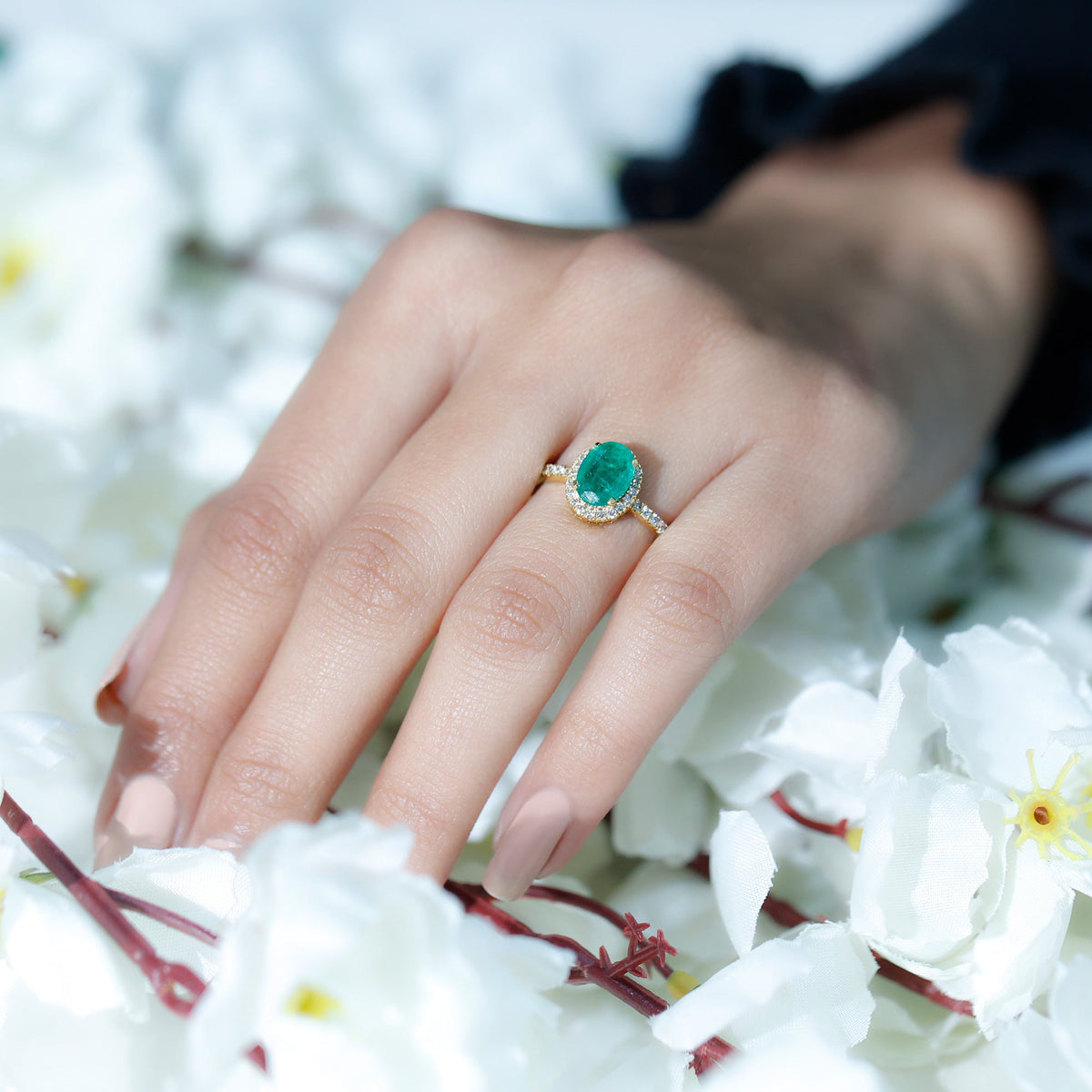 Oval Emerald & Diamond Halo Ring