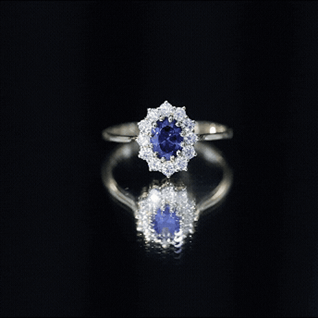 Oval Lab-Created Blue Sapphire & Diamond Halo Engagement Ring