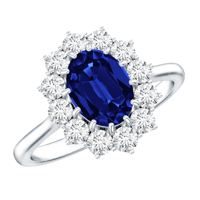 Oval Lab-Created Blue Sapphire & Diamond Halo Engagement Ring