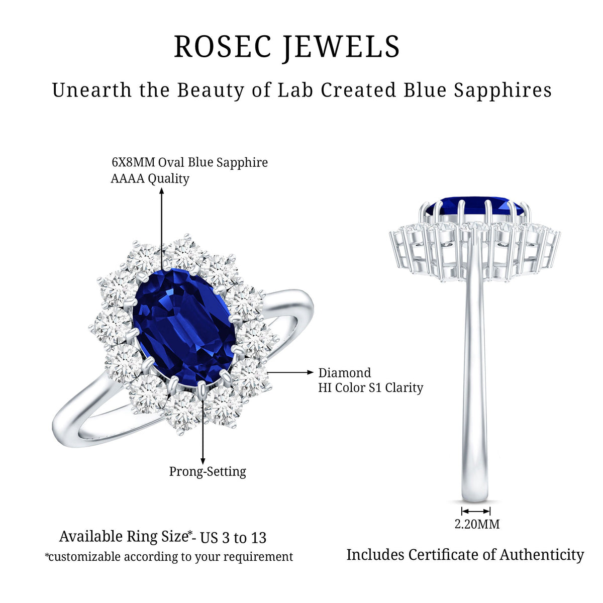 Oval Lab-Created Blue Sapphire & Diamond Halo Engagement Ring