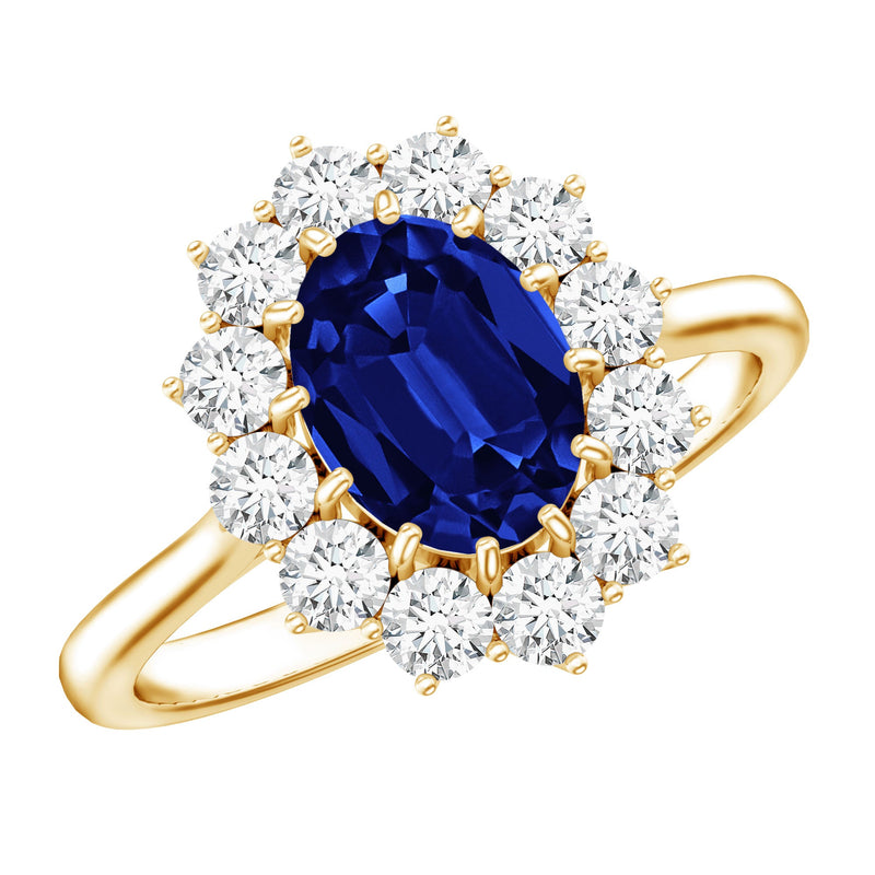Oval Lab-Created Blue Sapphire & Diamond Halo Engagement Ring