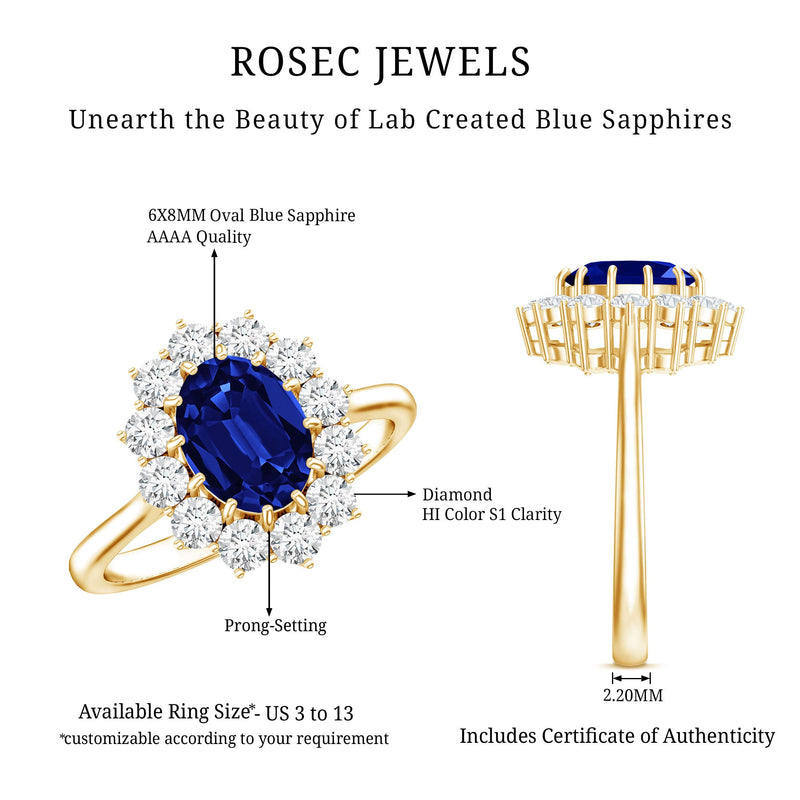 Oval Lab-Created Blue Sapphire & Diamond Halo Engagement Ring