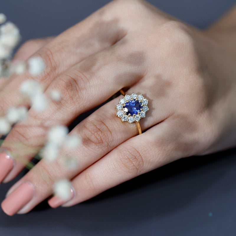 Oval Lab-Created Blue Sapphire & Diamond Halo Engagement Ring