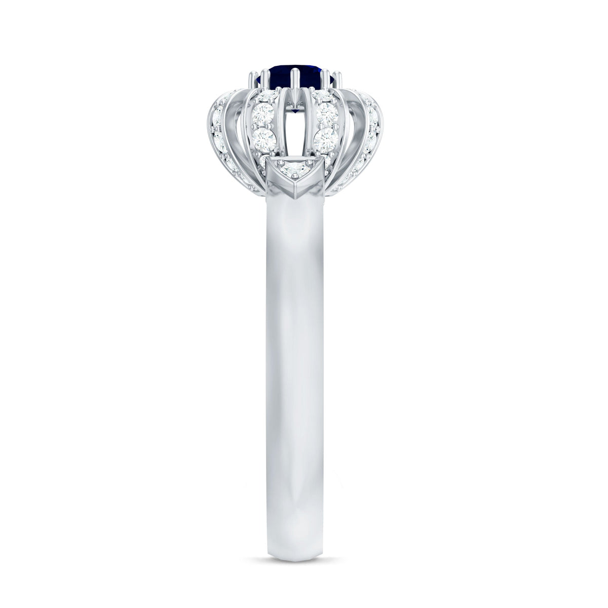 Blue Sapphire Flower Engagement Ring with Diamond
