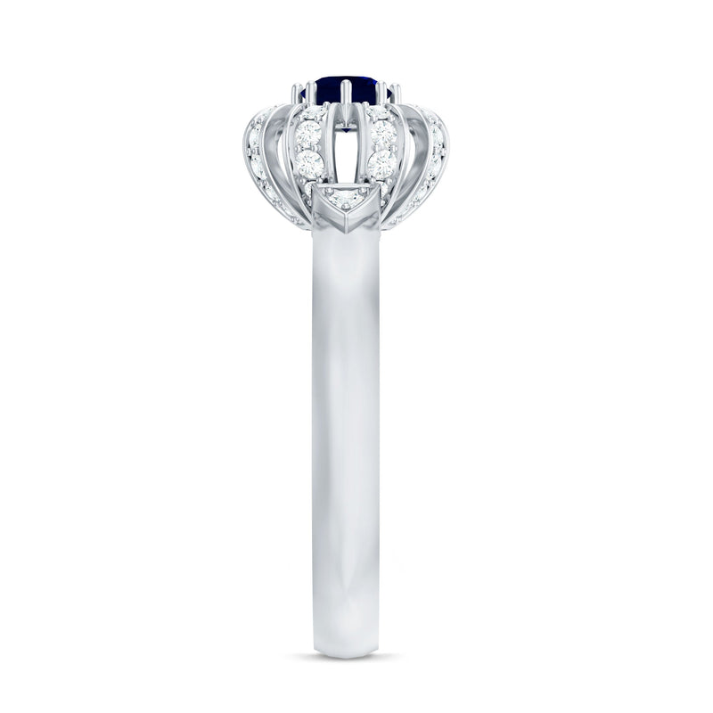 Blue Sapphire Flower Engagement Ring with Diamond
